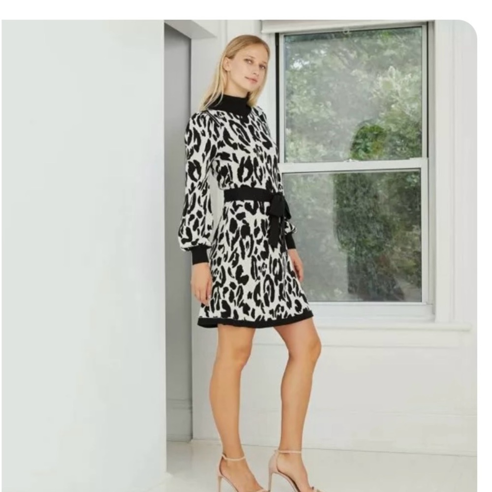 Who What Wear Leopard Print Balloon Sweater Dress, Sz Med